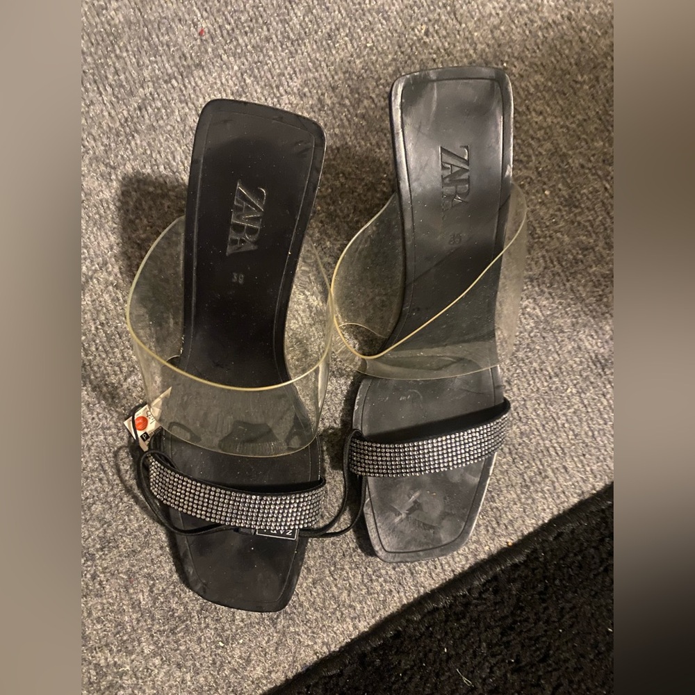Zara Black and Transparent Heeled Sandals